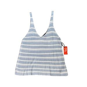 Forever 21 Sleeveless Knit V Neck Tank Top - Light Blue, White, Striped - Sz Med